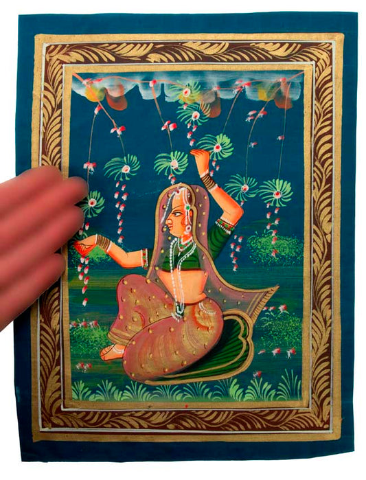 Peinture Rajput Miniature Art Mughal Inde : Princesse Maharani 31 cm