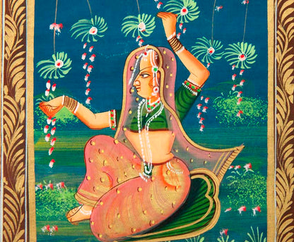 Peinture Rajput Miniature Art Mughal Inde : Princesse Maharani 31 cm