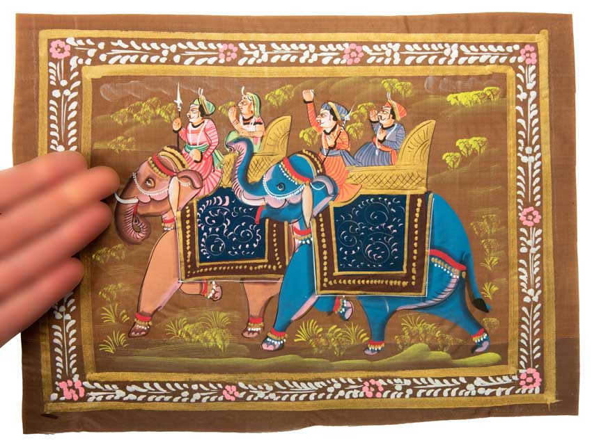 Peinture Rajput Miniature 31 cm – Chasse Royale à l’Éléphant – Artisanat Indien