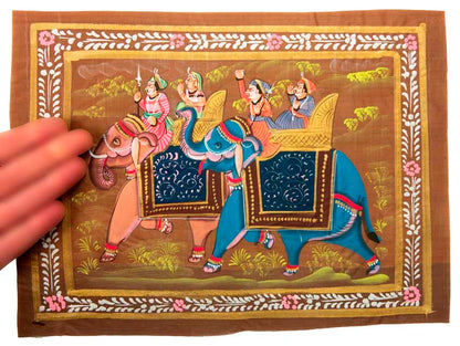 Peinture Rajput Miniature 31 cm – Chasse Royale à l’Éléphant – Artisanat Indien