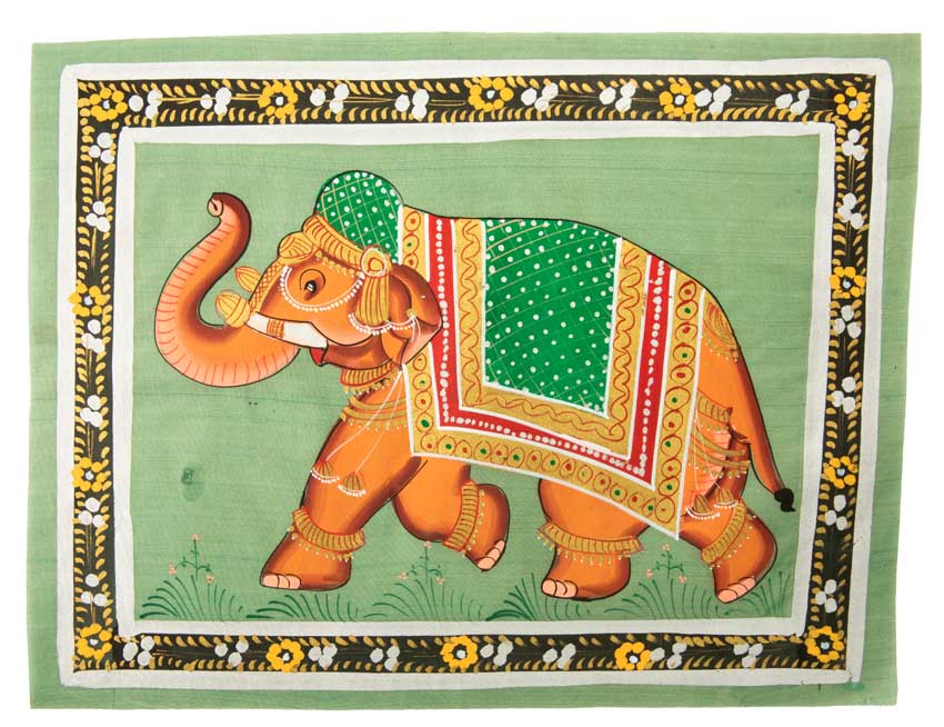 Peinture Rajput Miniature Éléphant Royal 31 cm – Art Moghol – Artisanat Indien