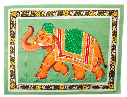 Peinture Rajput Miniature Éléphant Royal 31 cm – Art Moghol – Artisanat Indien