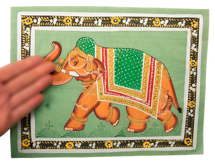 Peinture Rajput Miniature Éléphant Royal 31 cm – Art Moghol – Artisanat Indien