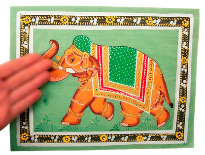 Peinture Rajput Miniature Éléphant Royal 31 cm – Art Moghol – Artisanat Indien