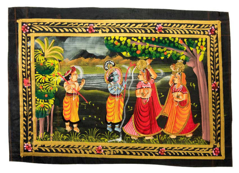 Peinture Pichwai Miniature Indienne – Radha Krishna et Gopis