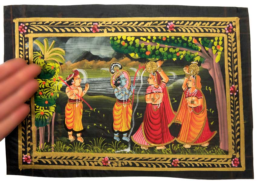 Peinture Pichwai Miniature Indienne – Radha Krishna et Gopis