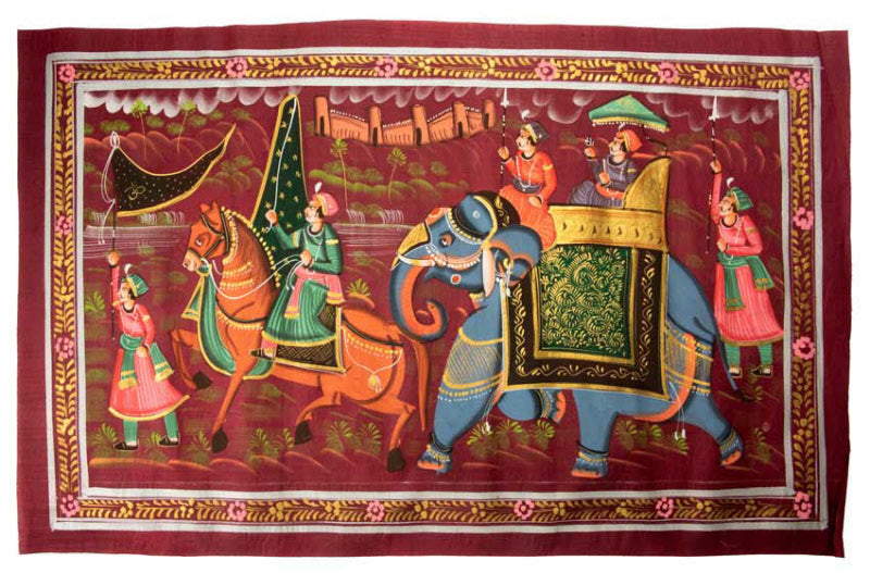 Peinture Rajput Miniature Indienne – Chasse Royale à Dos d’Éléphant