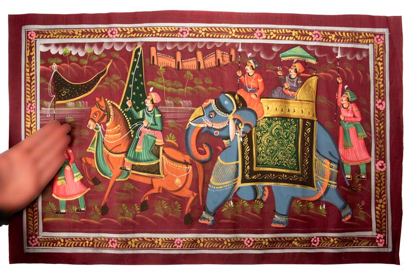 Peinture Rajput Miniature Indienne – Chasse Royale à Dos d’Éléphant