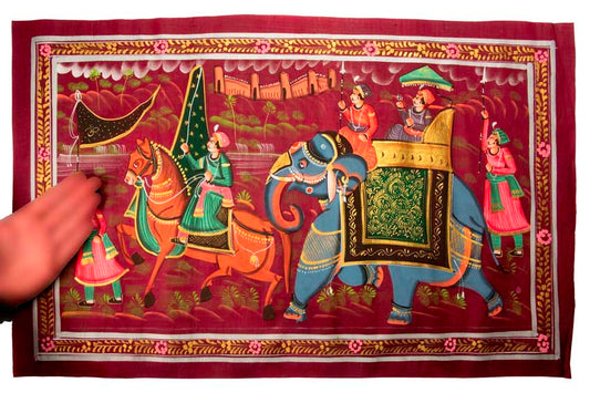 Peinture Rajput Miniature Indienne – Chasse Royale à Dos d’Éléphant
