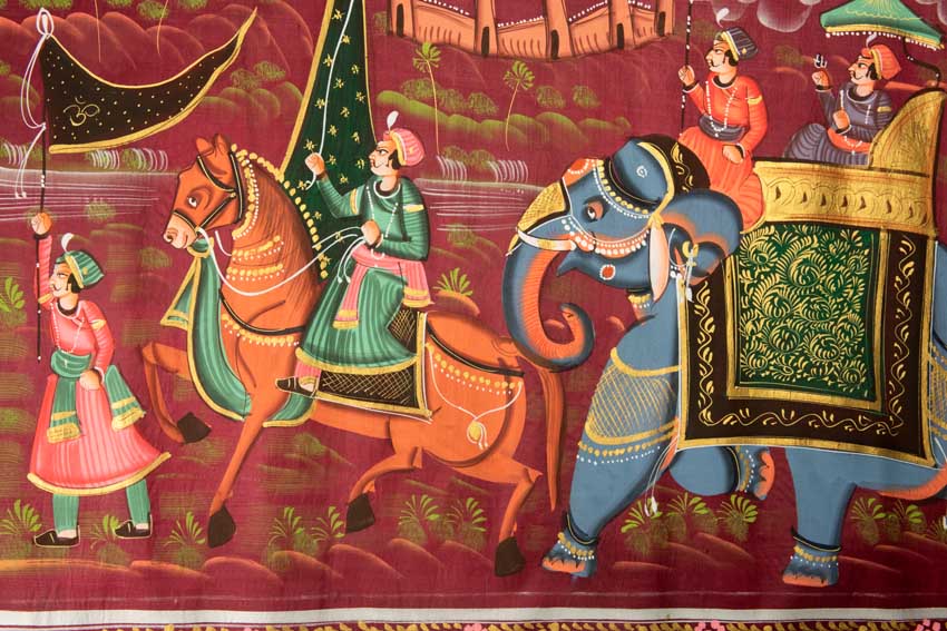 Peinture Rajput Miniature Indienne – Chasse Royale à Dos d’Éléphant