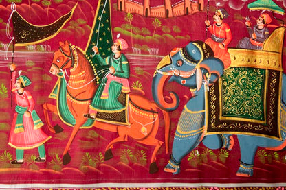 Peinture Rajput Miniature Indienne – Chasse Royale à Dos d’Éléphant