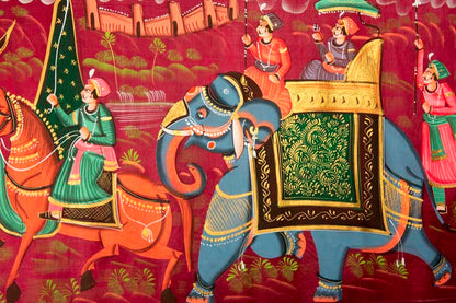 Peinture Rajput Miniature Indienne – Chasse Royale à Dos d’Éléphant