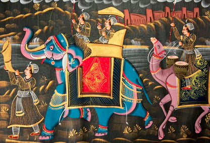 Peinture Rajput Miniature Indienne – Scène de Chasse Royale