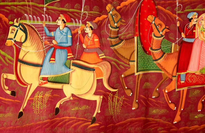 Peinture Rajput Miniature Indienne – Chasse Royale au Rajasthan