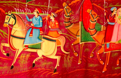 Peinture Rajput Miniature Indienne – Chasse Royale au Rajasthan