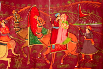 Peinture Rajput Miniature Indienne – Chasse Royale au Rajasthan