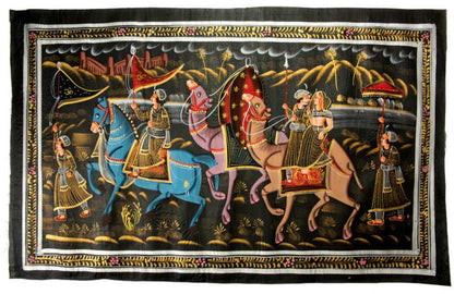 Peinture Rajput Miniature Indienne – Chasse Royale à Dos de Chameau