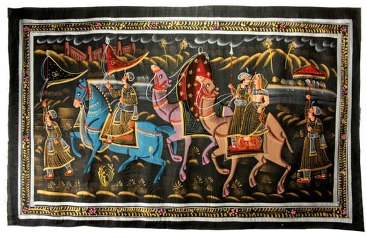 Peinture Rajput Miniature Indienne – Chasse Royale à Dos de Chameau