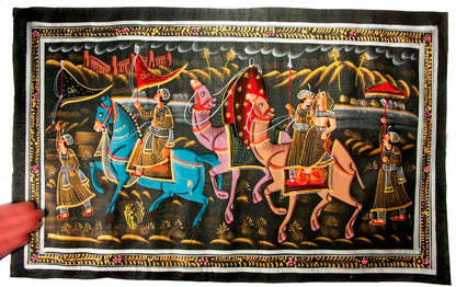 Peinture Rajput Miniature Indienne – Chasse Royale à Dos de Chameau