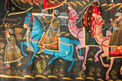Peinture Rajput Miniature Indienne – Chasse Royale à Dos de Chameau