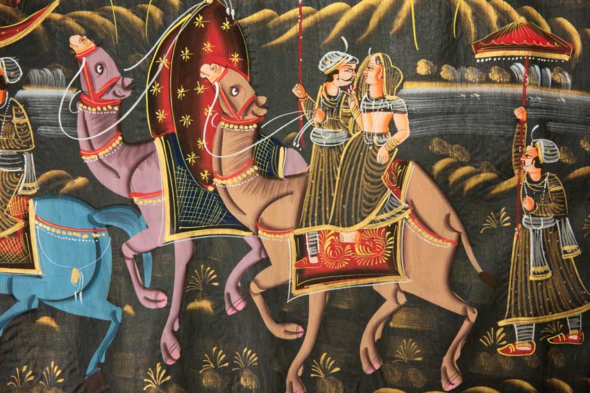 Peinture Rajput Miniature Indienne – Chasse Royale à Dos de Chameau