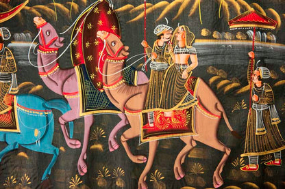 Peinture Rajput Miniature Indienne – Chasse Royale à Dos de Chameau
