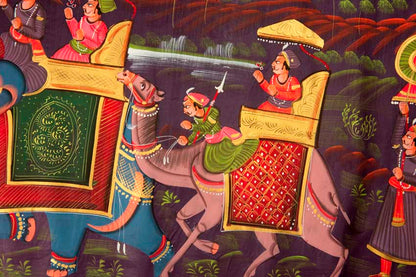 Peinture Rajput Miniature Indienne – Scène de Chasse Royale