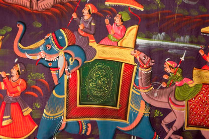 Peinture Rajput Miniature Indienne – Scène de Chasse Royale