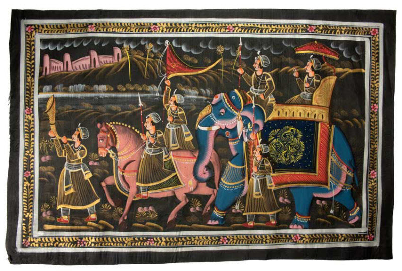 Peinture Rajput Miniature Indienne – Chasse Royale à Dos d’Éléphant