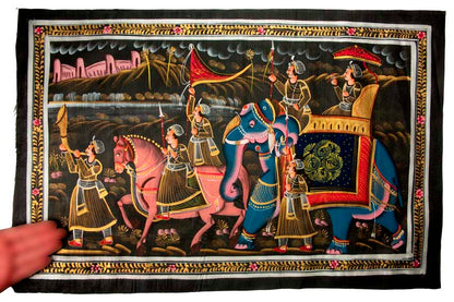 Peinture Rajput Miniature Indienne – Chasse Royale à Dos d’Éléphant