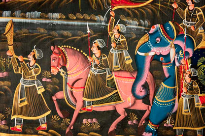 Peinture Rajput Miniature Indienne – Chasse Royale à Dos d’Éléphant