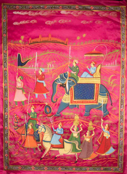 Peinture Rajput Miniature Indienne – Scène de Chasse à la Cour Royale