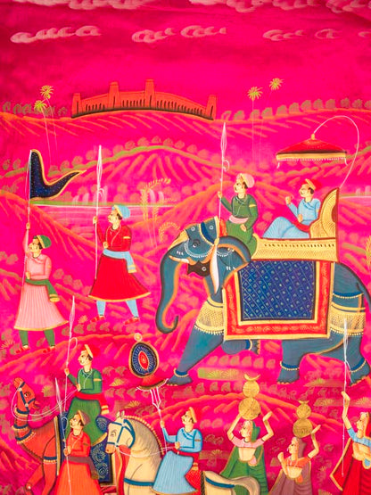 Peinture Rajput Miniature Indienne – Scène de Chasse à la Cour Royale