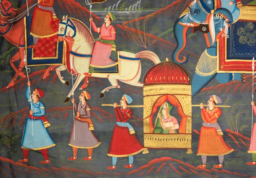 Peinture Rajput Miniature Indienne – Scène de Chasse Royale à Dos d’Éléphant