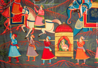 Peinture Rajput Miniature Indienne – Scène de Chasse Royale à Dos d’Éléphant