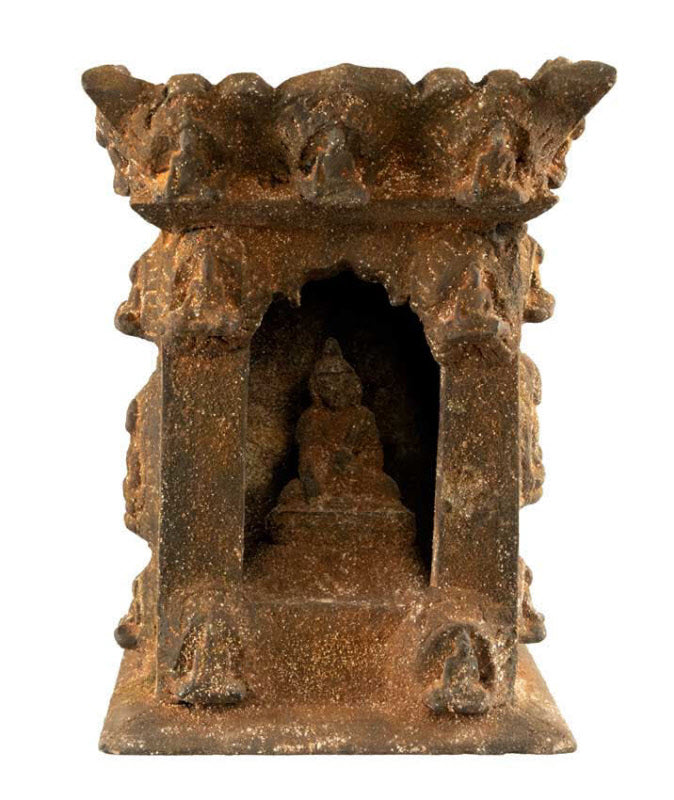 Temple bouddhiste avec statue de Bouddha Shakyamuni 25 cm – autel pagode artisanal du Népal