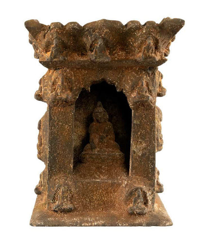 Temple bouddhiste avec statue de Bouddha Shakyamuni 25 cm – autel pagode artisanal du Népal
