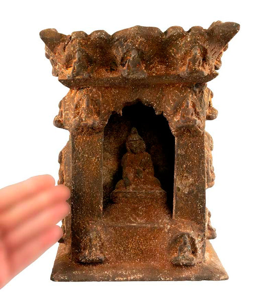 Temple bouddhiste avec statue de Bouddha Shakyamuni 25 cm – autel pagode artisanal du Népal