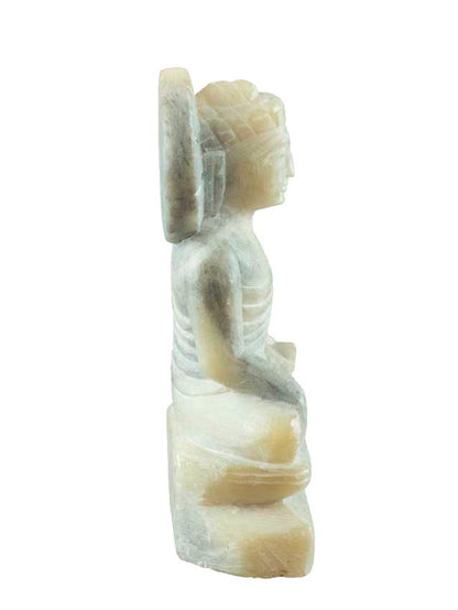 Statuette Bouddha Sakyamuni en pierre sculptée – Sculpture artisanale indienne en stéatite