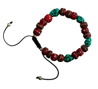 Bracelet bouddhiste turquoise en résine et os de bovin – Bijou artisanal du Népal