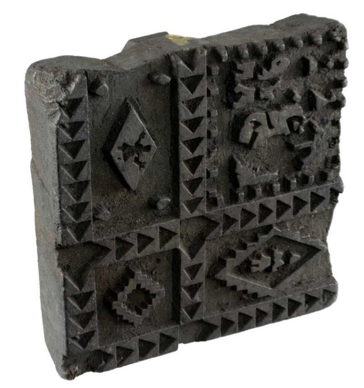 Tampon Indien Ancien en Bois Bunta – Batik, Block Print et Motif Géométrique