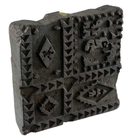 Tampon Indien Ancien en Bois Bunta – Batik, Block Print et Motif Géométrique