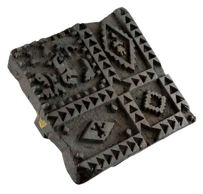 Tampon Indien Ancien en Bois Bunta – Batik, Block Print et Motif Géométrique