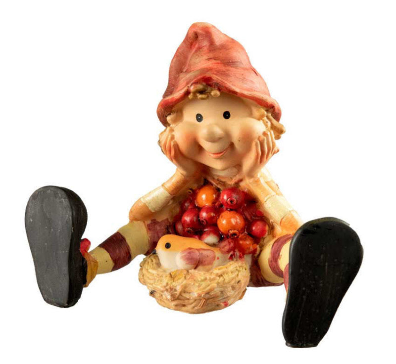 Figurine Lutin d'Automne – Elfe Contemplatif avec Oiseau en Résine