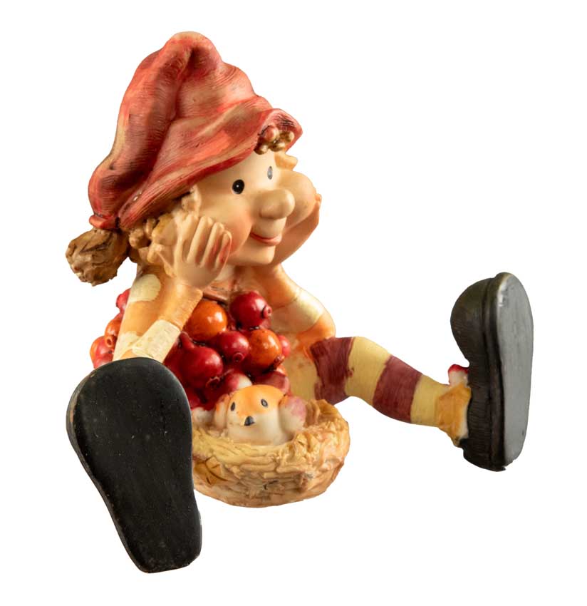 Figurine Lutin d'Automne – Elfe Contemplatif avec Oiseau en Résine