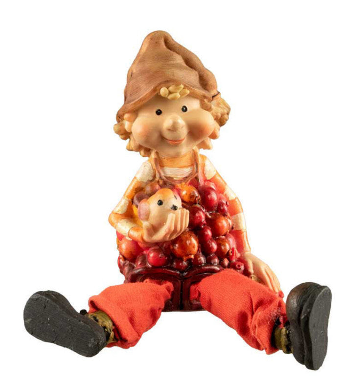 Figurine Lutin d'Automne – Elfe avec Oiseau en Résine pour Décoration Intérieure