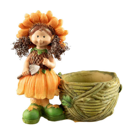 Figurine Lutin Fleur – Elfe Féérique avec Chapeau et Robe Fleurie en Résine