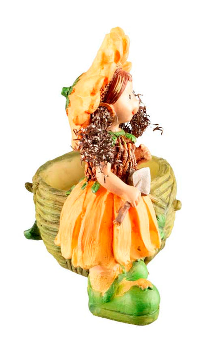 Figurine Lutin Fleur – Elfe Féérique avec Chapeau et Robe Fleurie en Résine