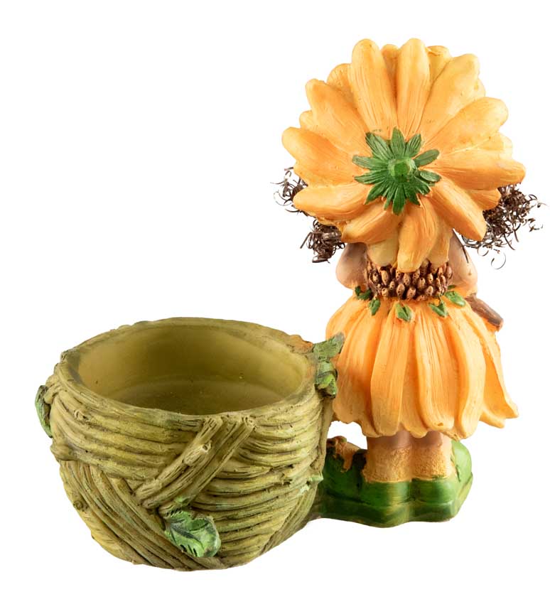 Figurine Lutin Fleur – Elfe Féérique avec Chapeau et Robe Fleurie en Résine