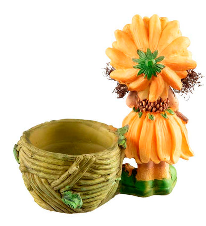 Figurine Lutin Fleur – Elfe Féérique avec Chapeau et Robe Fleurie en Résine